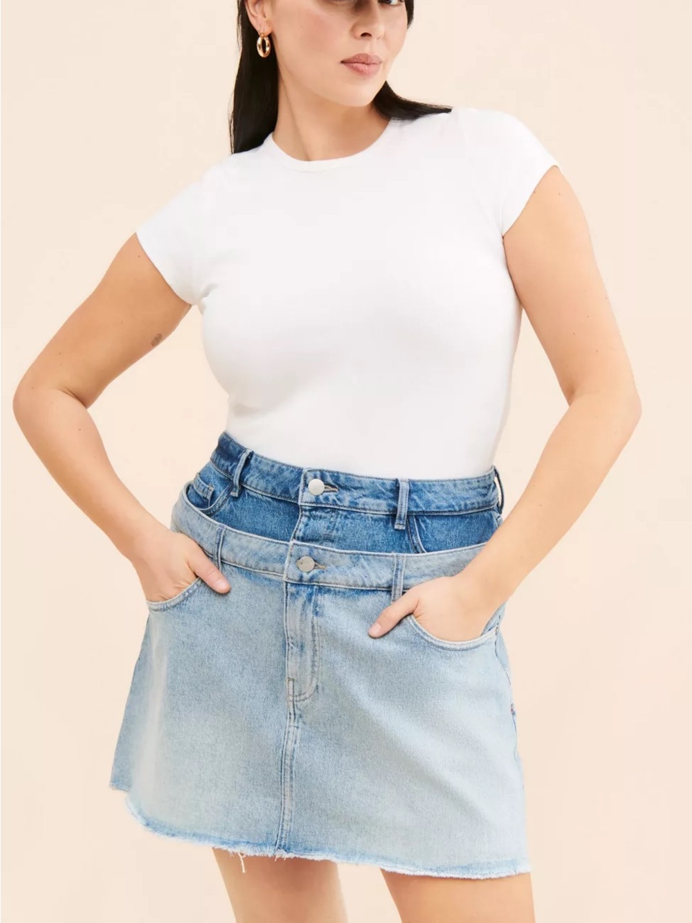 Warp + Weft • HAV Jose Marti Double Waist Two-Tone Denim Mini Skirt